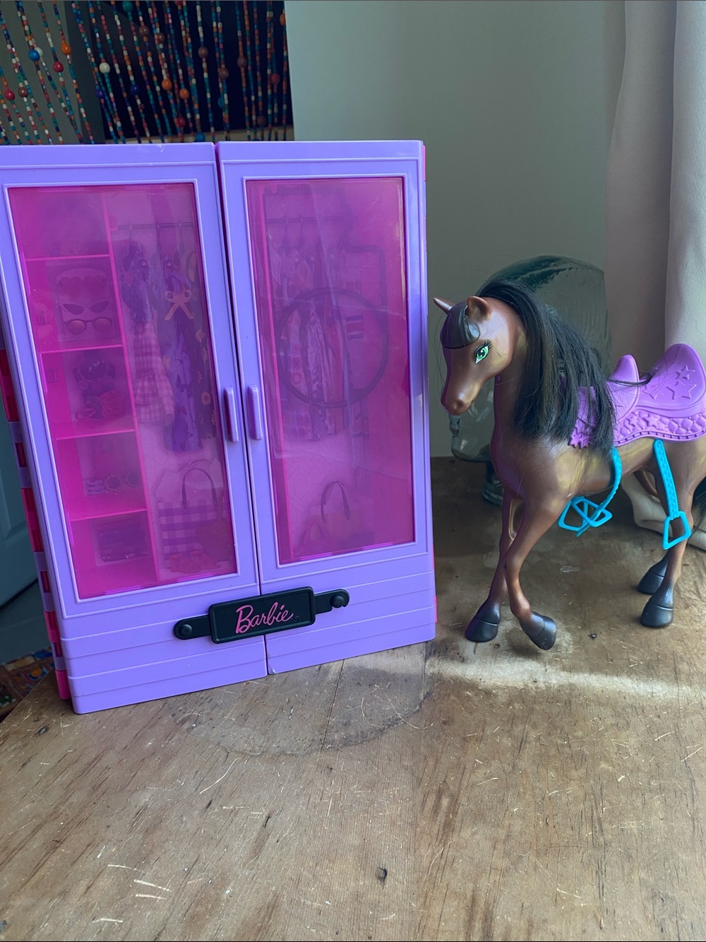 Barbie Lavender and Pink Doll Closet and Mattel Horse